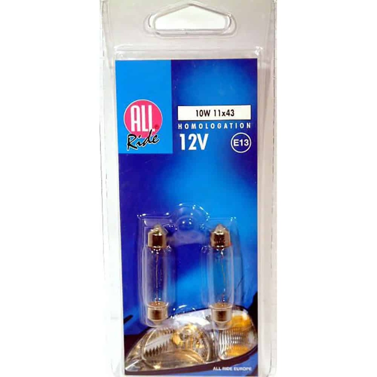 Polttimopari 12V/10W 11×43 E13 All Ride